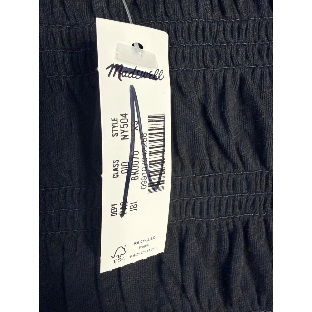 Madewell Smocked Boatneck Top Black XS NWT‎